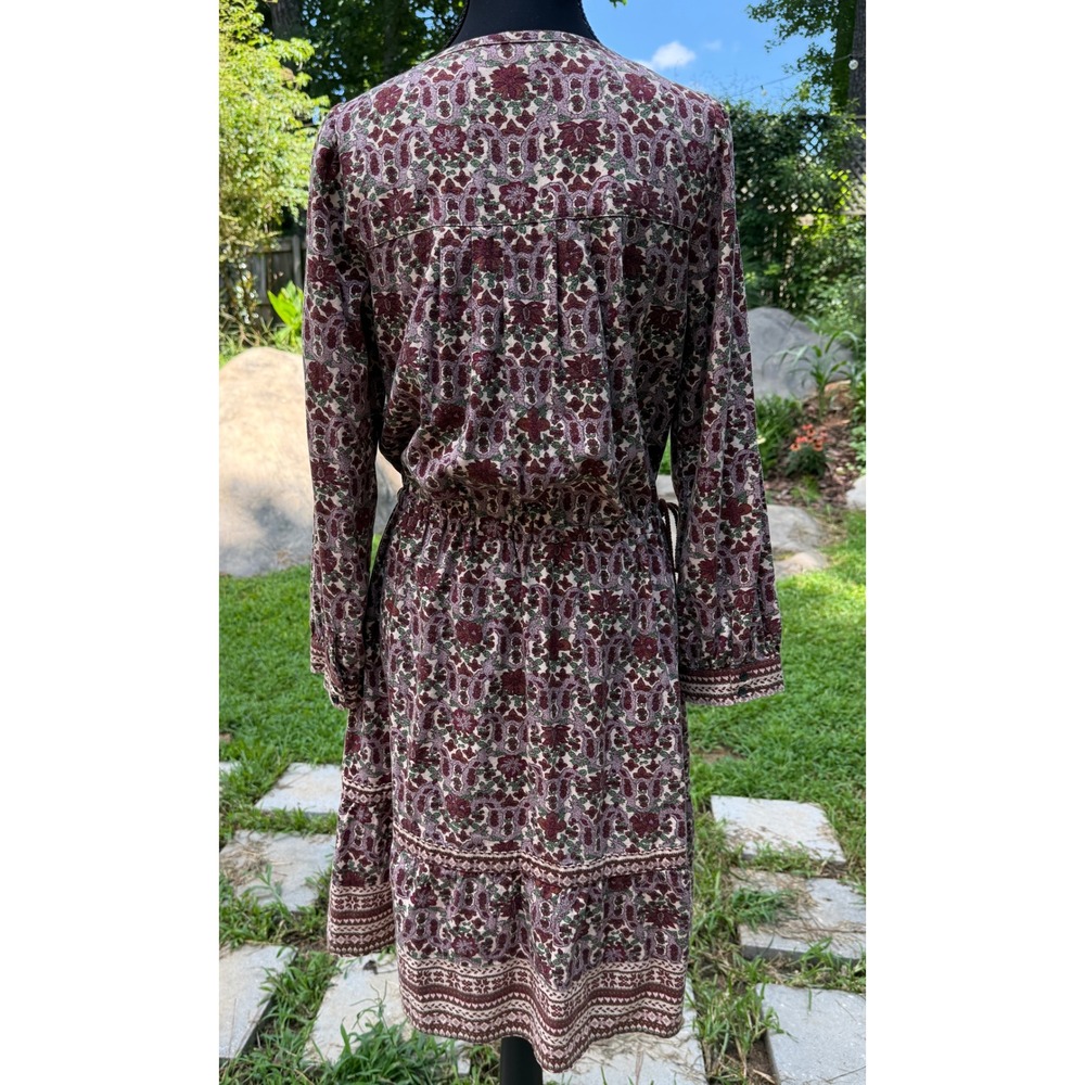 Thursday Island Floral Smocked Boho Midi Dress Burgundy Multi Long Sleeve - Picture 4 of 11